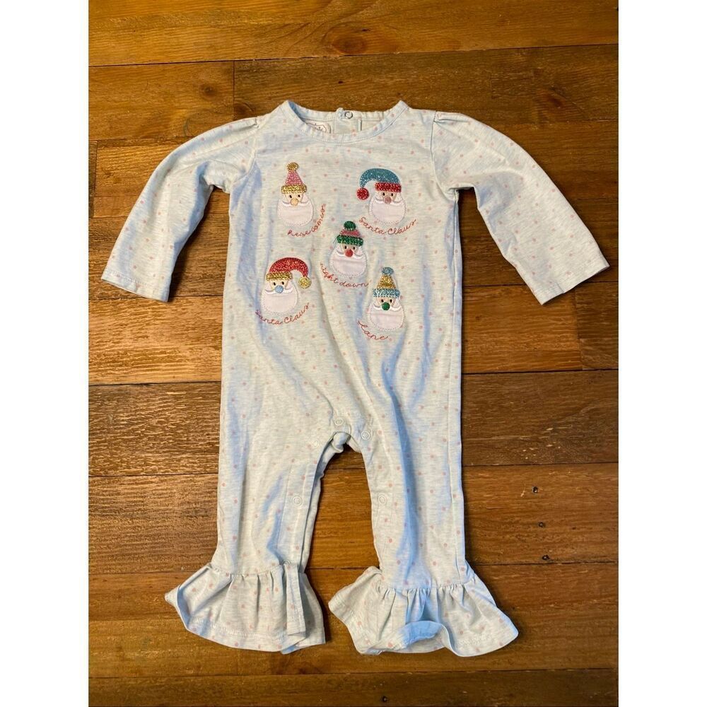 Mud Pie 6-9 m Christmas girls grey Santa one piece outfit